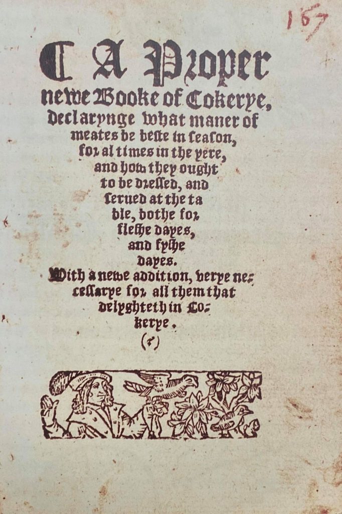Front page from a Tudor cookery book