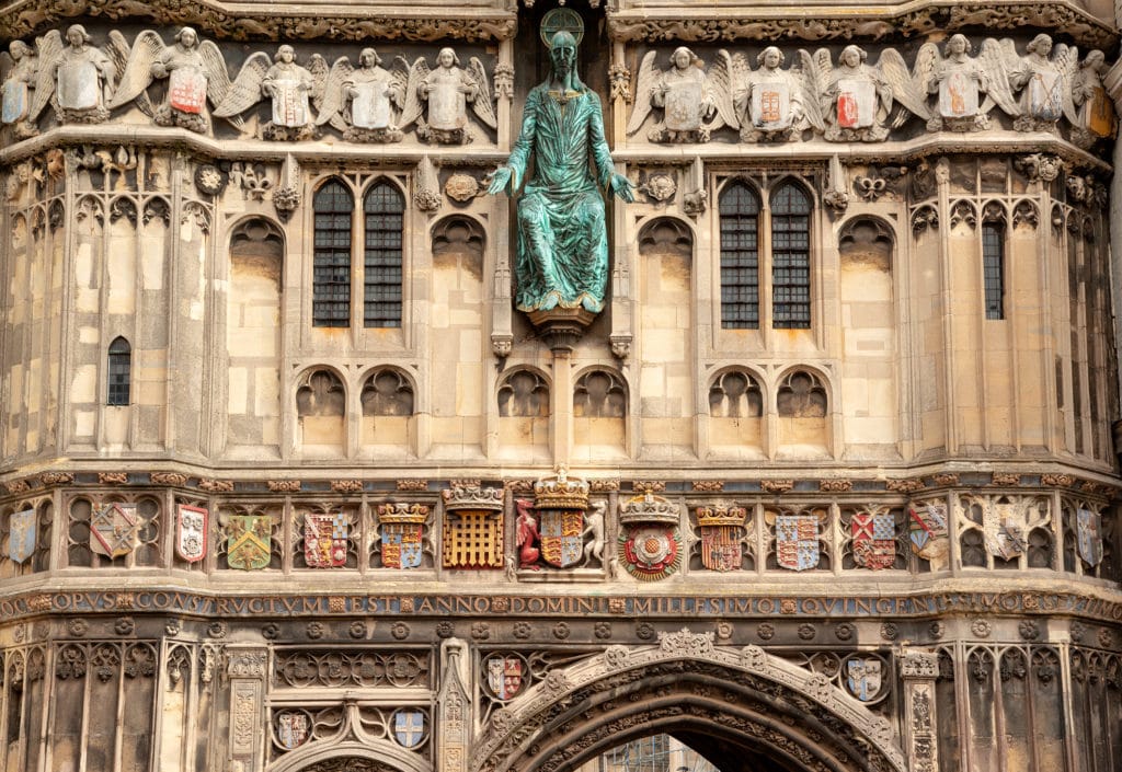 Canterbury Cathedral Gateway. A close of up the symbols and heraldry associated with the House of Tudor