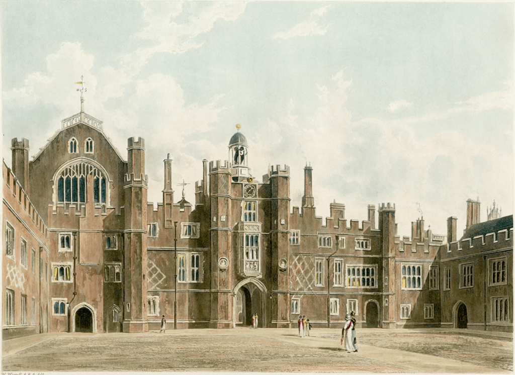 A watercolour painting of Base Court of Hampton Court