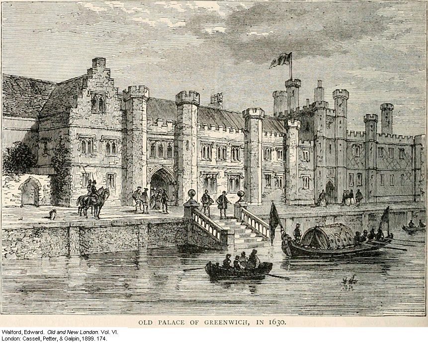 Drawing of the river front of Greenwich Palace, one of the Tudor's Houses of Power