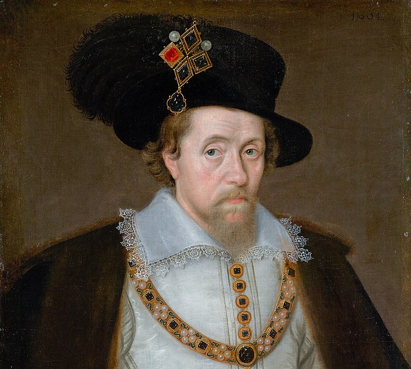 Portrait of  King James I of England; the first Stuart monarch discussed in Simon Thurley's new book 'Palaces of Revolution'