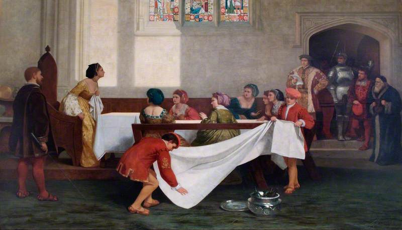 Fictional painting of Anne Boleyn's arrest at Greenwich Palace.