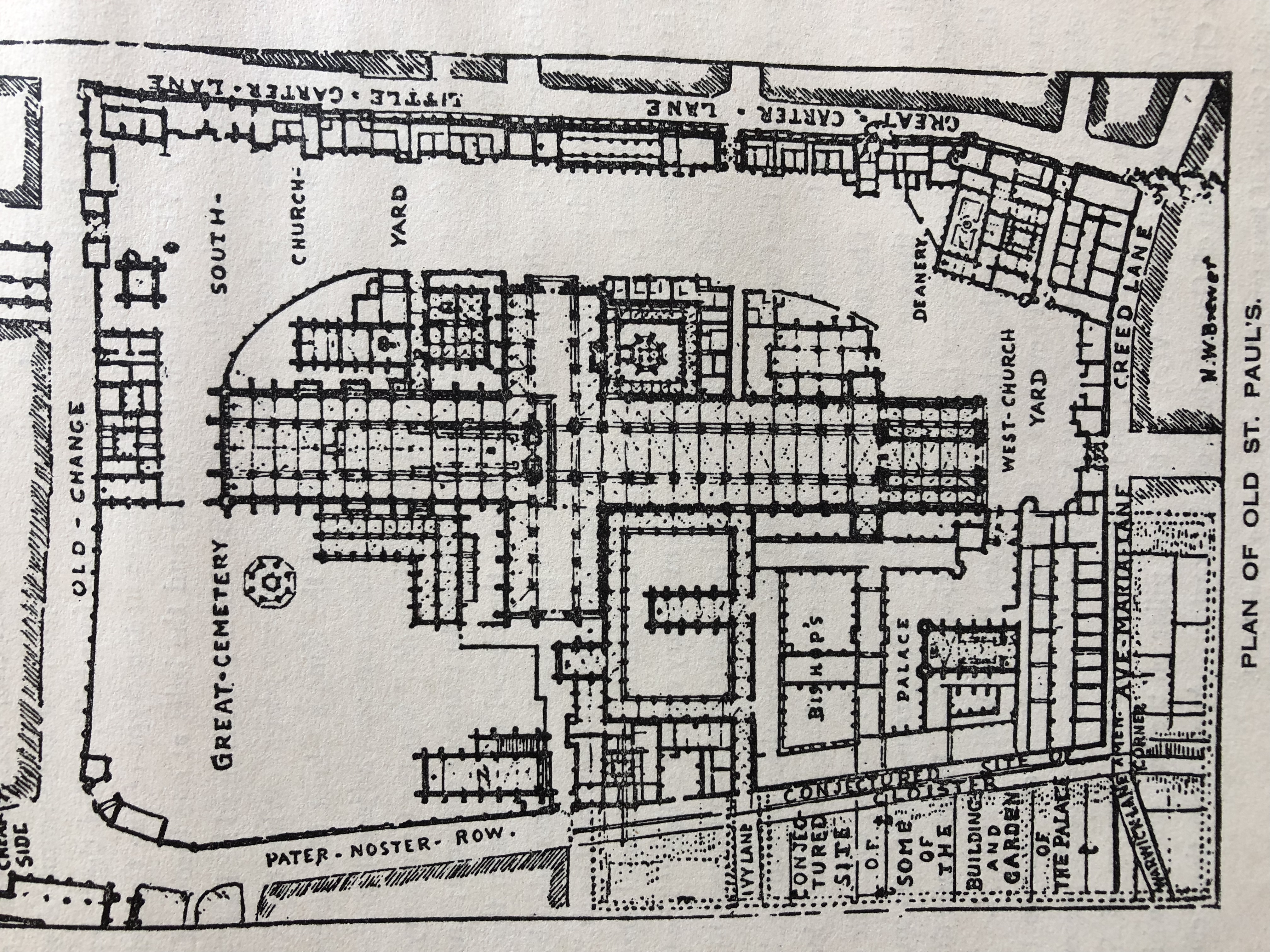Plan of Old St Paul's showing The Bishop of London's Palace