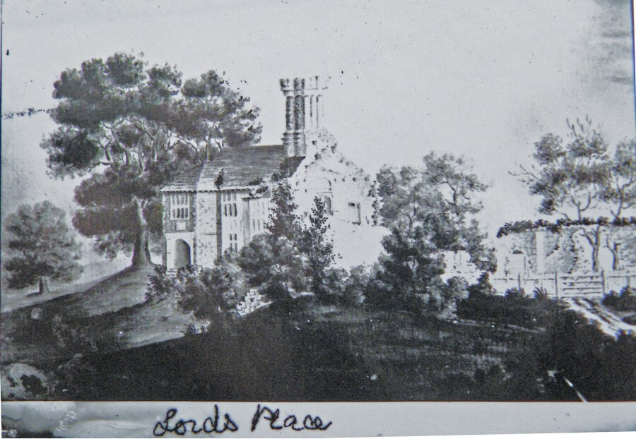 A black and white drawing of a surviving range of Lord's Place