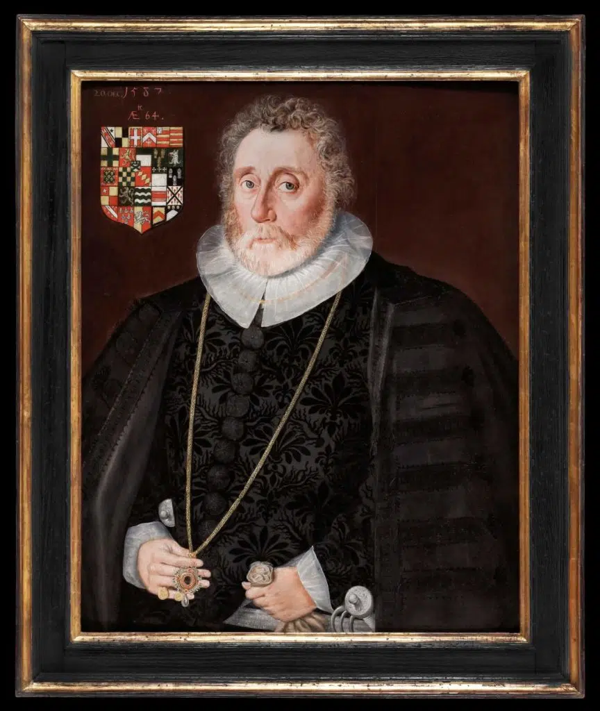 Tudor art - Richard Wingfield by Robert Peake the Elder, 1587. Oil on panel, on display in the Love's Labour's Found Exhibition at the Philip Mould & Co Gallery. 