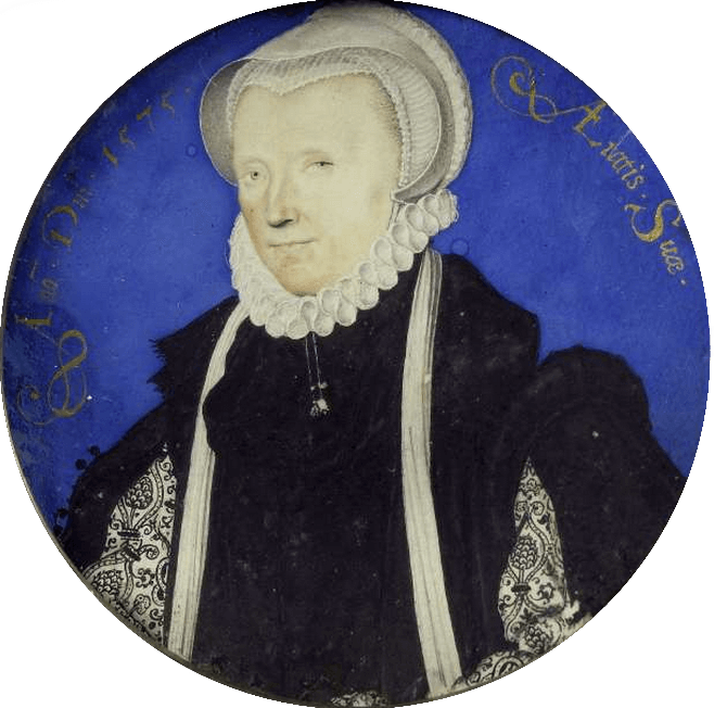 A colour miniature of a lady dressed in Tudor clothing