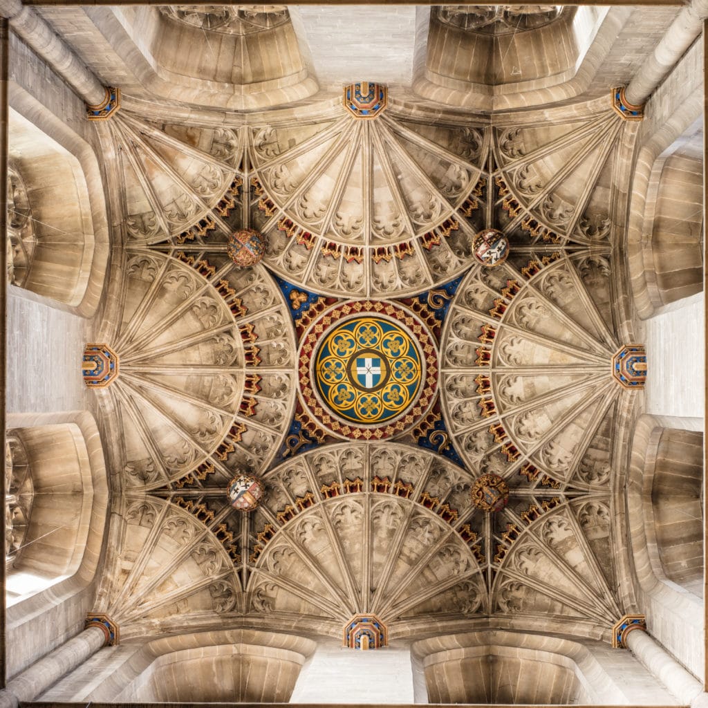 A picture of the fan-vaulted ceiling at Canterbury Cathedral