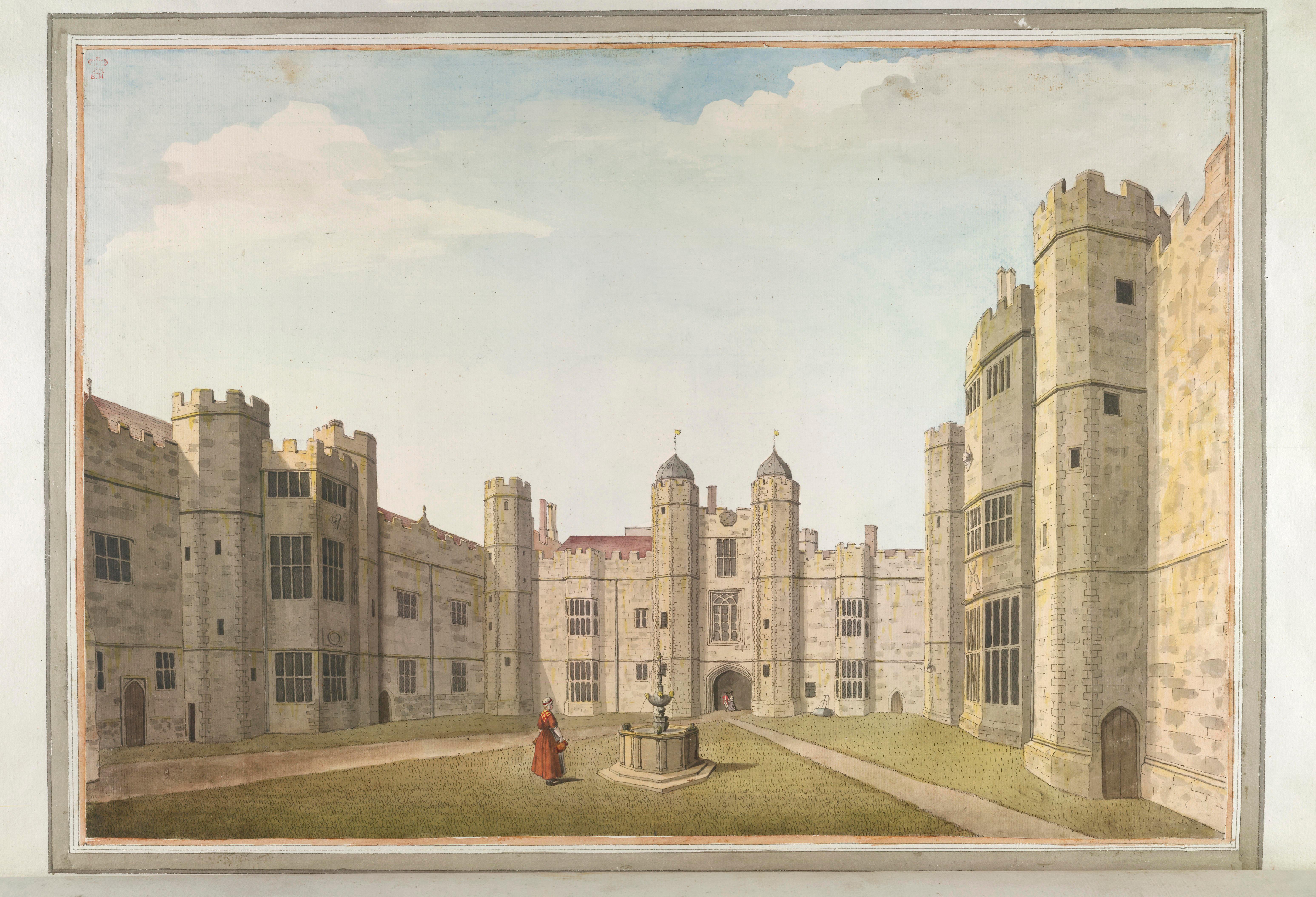 The great court at Cowdray. Grimm's Sussex Drawings. 1782. Drawn by S.H. Grimm. Image courtesy and by permission of Cowdray Estate