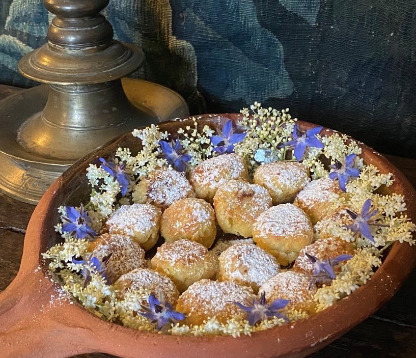 A bowl of Elderflower fritters