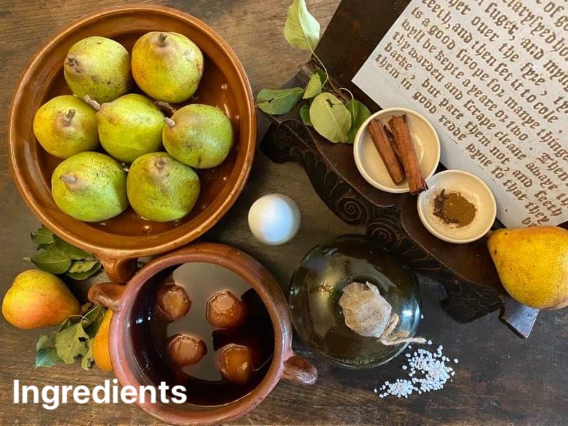 The ingredients for Tudor pears in conserve