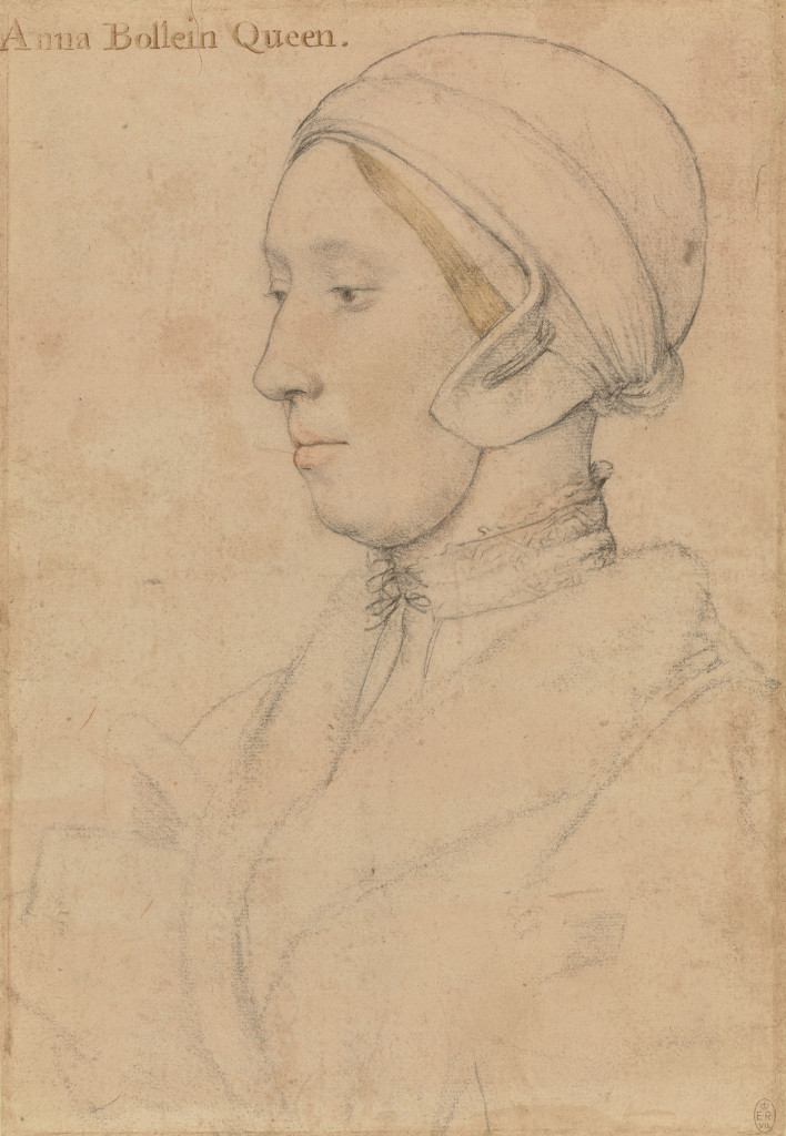 Sketch of Anne Boleyn by Hans Holbein the Younger, part of the Royal Collection Trust.