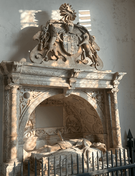 The tomb of Henry Grey and his wife Anne is located in the chapel of Bradgate House in Bradgate Park, Leicestershire, England.