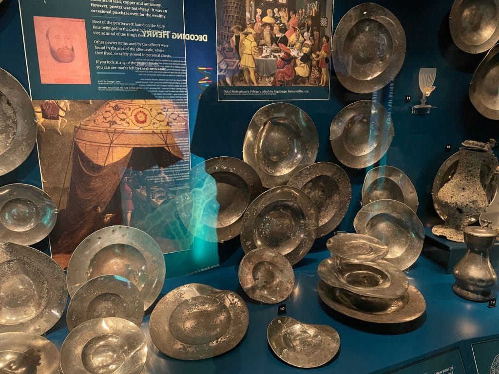 Pewter plates, part of George Carew's dining set at the Mary Rose Museum