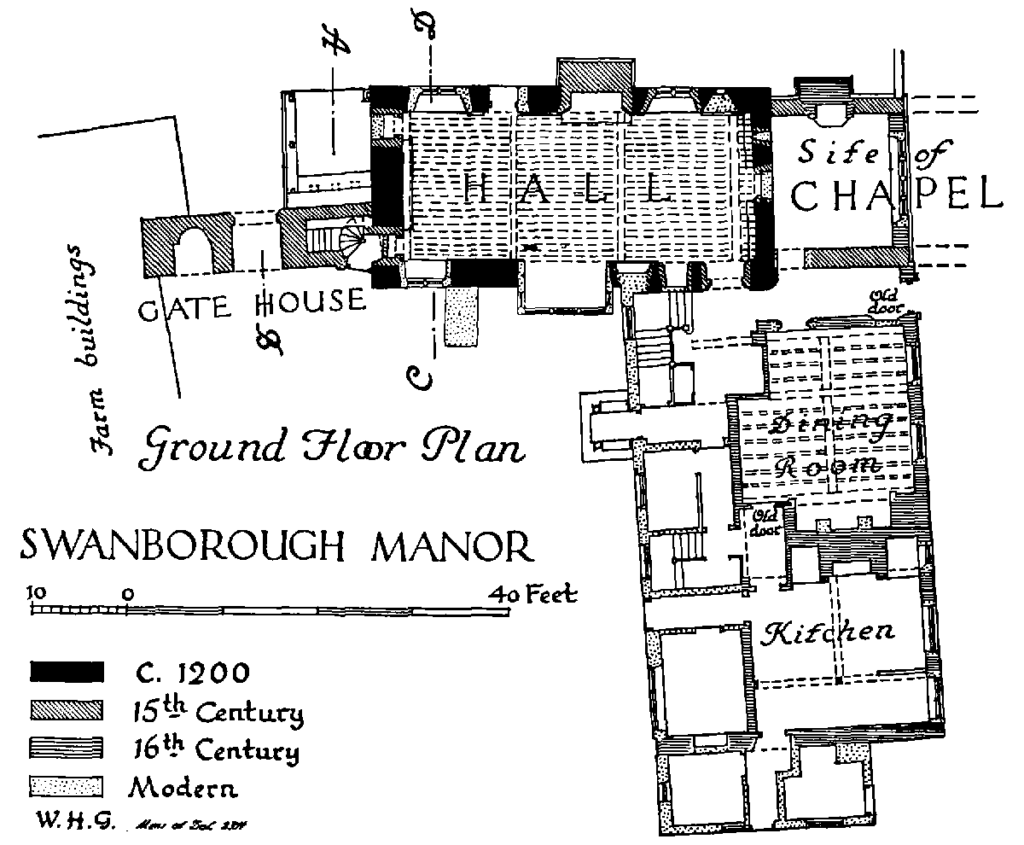 The Layout of Swanborough Manor is a black and white plan