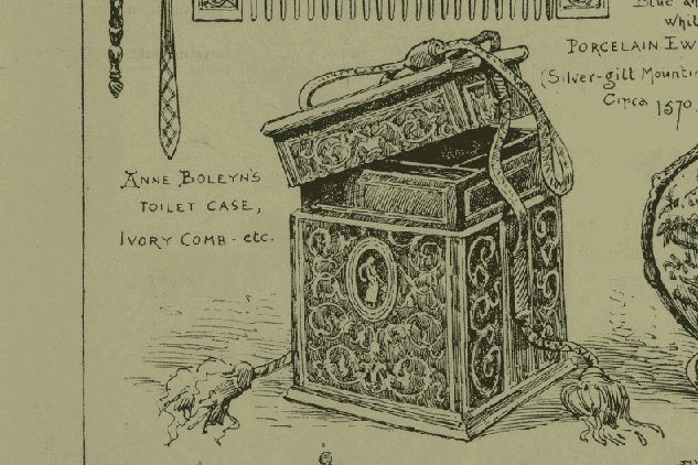 Sketch of Anne Boleyn's comb and beauty case
