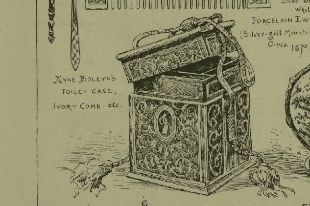 Sketch of Anne Boleyn's comb and beauty case 