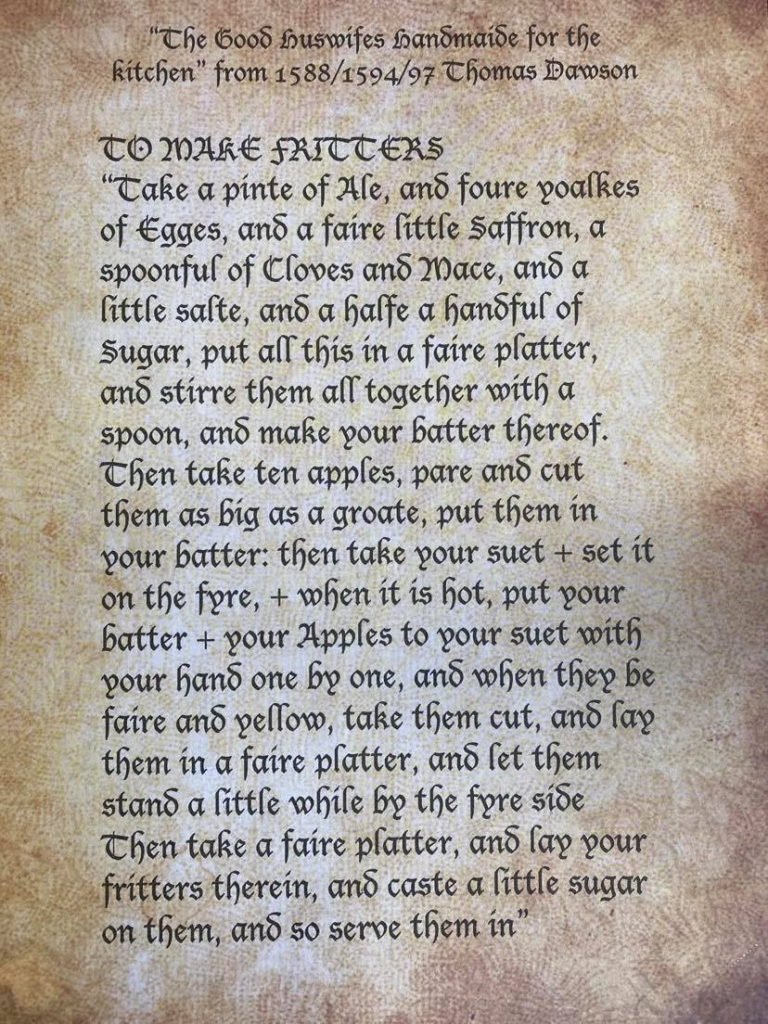 A page of old text - recipe for Tudor apple fritters