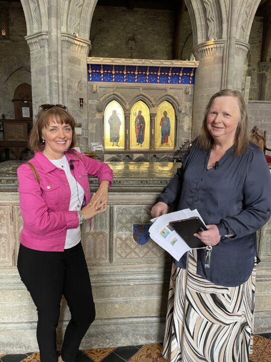 Sarah and Mari at St David's Cathedral in Pembrokeshire, Wales.