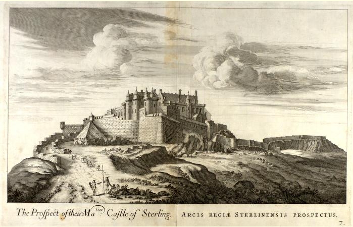 Drawing of Stirling Castle on the hill.